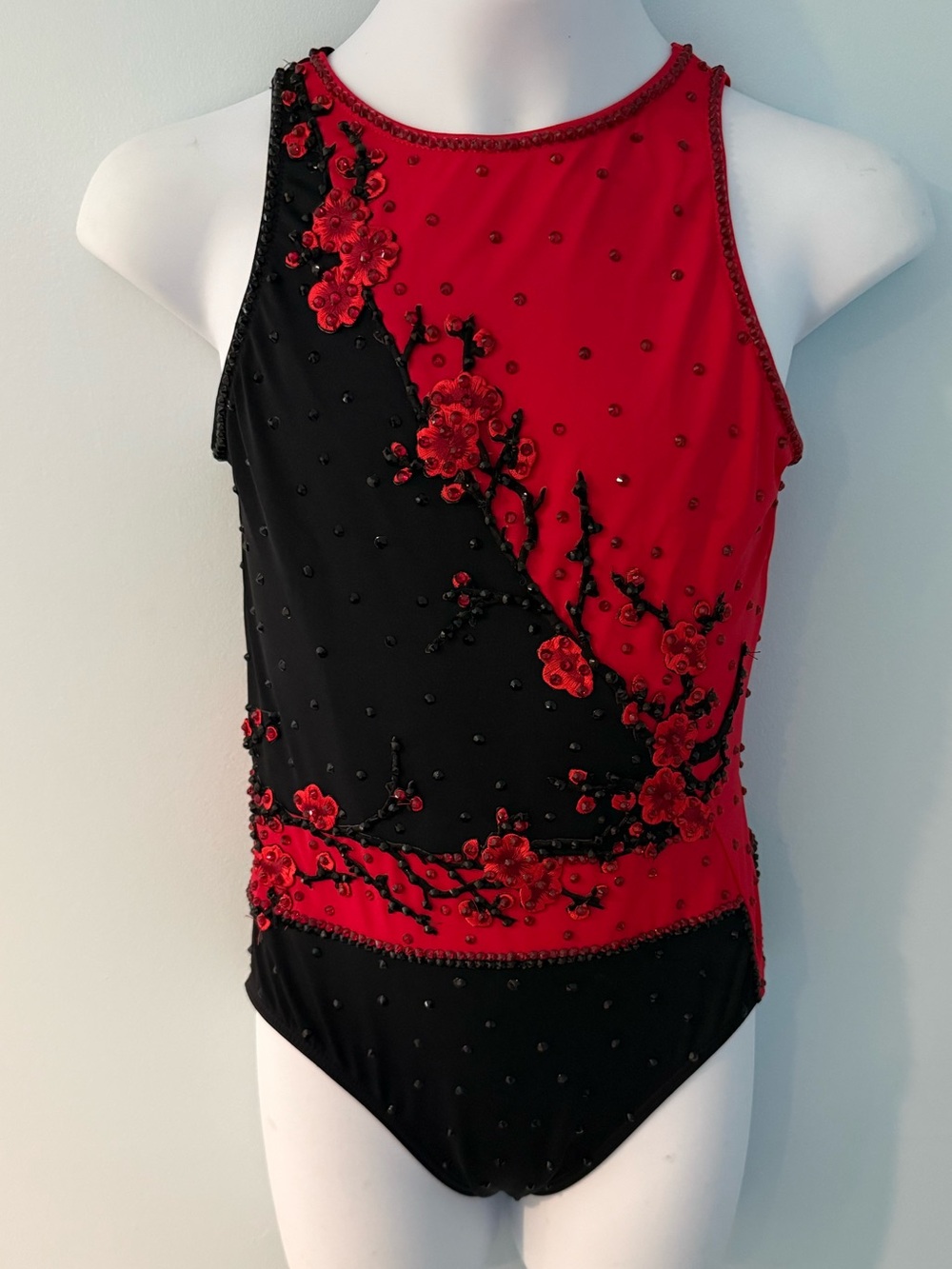 Black and red asymmetrical large child leotard